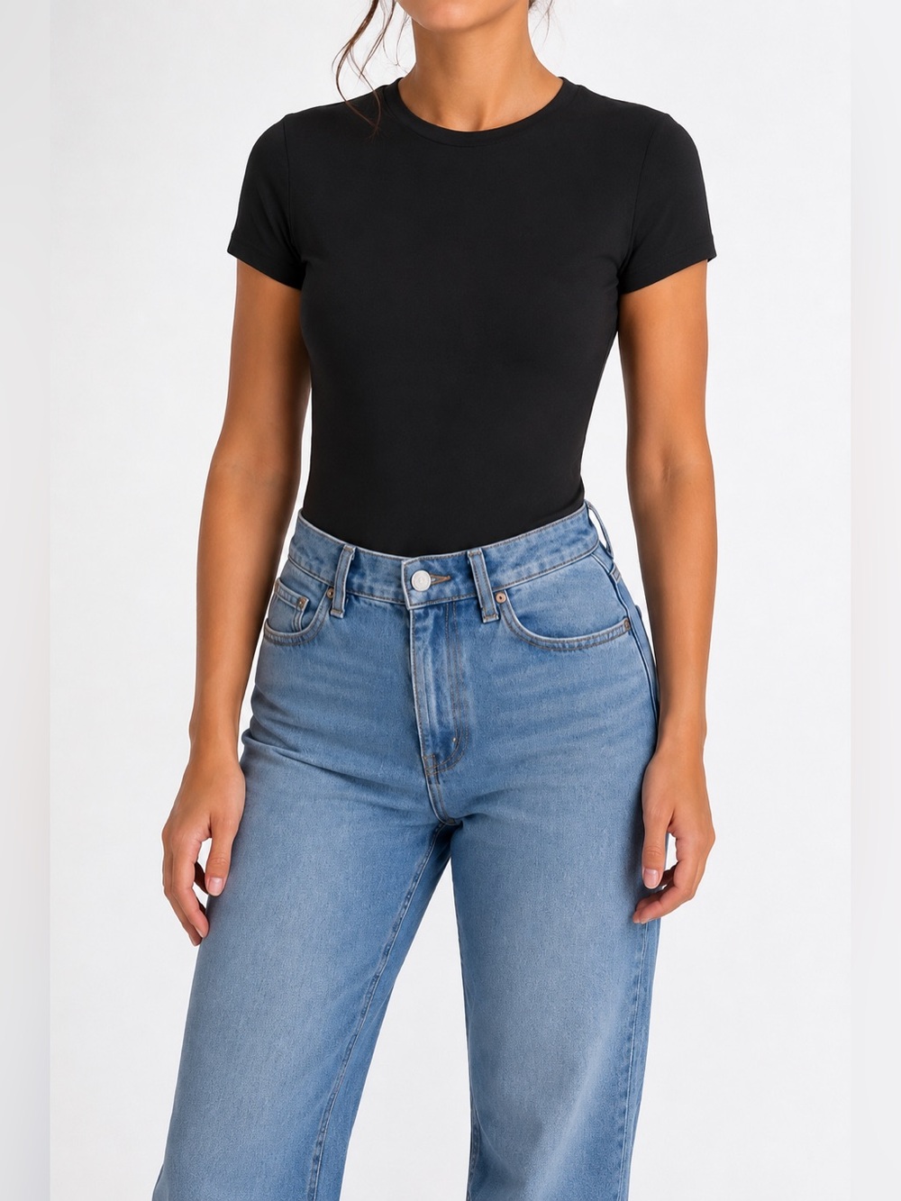 Abercrombie & Fitch Black Cotton Short Sleeve Crewneck Bodysuit - Size M